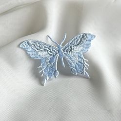 Light Steel Blue Butterfly Self Adhesive Computerized Embroidery Cloth Iron on/Sew on Patches, Costume Accessories, Appliques, Light Steel Blue, 50x80mm