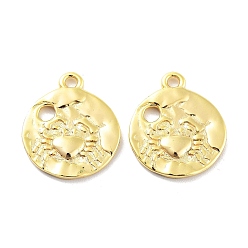 Real 18K Gold Plated 925 Sterling Silver Pendant, Flat Round with Crab, Real 18K Gold Plated, 16x14x1mm, Hole: 1.5mm