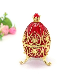 Red Easter Egg Alloy Enamel Boxes, with Rhinestone and Magnetic Clasp, for Ring, Neckalces, Pendant, Home Decoration, Red, 5.8x10.8cm