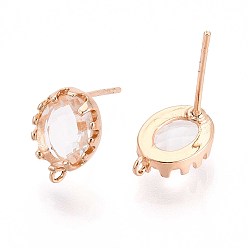 Прозрачный Изделия из латуни, со стеклом и петлей, долговечный, овальные, золотой свет, прозрачные, 11.5x7.5 мм, отверстие : 1 мм, штифты : 0.7 мм