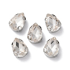 Прозрачный Шить на горный хрусталь, стекло горный хрусталь, с 201 зубцами из нержавеющей стали, аксессуары для одежды, граненые, капля, прозрачные, 10x7x5 мм, отверстие : 0.8~1 мм