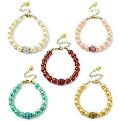 Mixed Color Glass Imitation Pearl Beaded Bracelets for Women, Mixed Color, 7-1/8 inch(18cm)