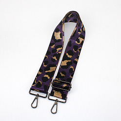 Purple Leopard Print Pattern Polyester Adjustable Wide Shoulder Strap, with Swivel Clasps, for Bag Replacement Accessories, Gunmetal, Purple, 80~130x5cm