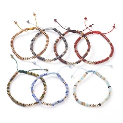 Mixed Stone Natural Mixed Gemstone Braided Bead Bracelets, with Nylon Cord and Non-magnetic Synthetic Hematite Beads, 2-1/8 inch~2-3/4 inch(5.5~7cm)