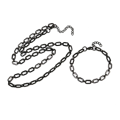 Черный 304 Наборы ювелирных украшений из цепочек и ожерелий из нержавеющей стали, с карабин-лобстерами , ионное покрытие (ip), чёрные, 570 мм