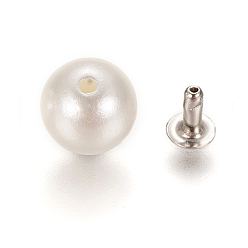 White ABS Plastic Imitation Pearl Rivet Studs, with Iron Findings, White, 8mm, Finding: 4x5mm