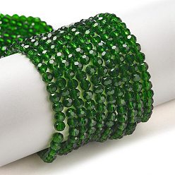Dark Green Transparent Glass Beads Strands, Faceted(32 Facets), Round, Dark Green, 3~3.5mm, Hole: 0.6mm, about 174~175pcs/strand, 21.18~21.34 inch(53.8~54.2cm)