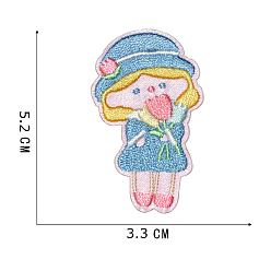 Sky Blue Computerized Embroidery Polyester Sew on Patches, Costume Accessories, Girl, Sky Blue, 52x33mm
