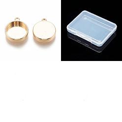 Real 18K Gold Plated 24Pcs Brass Pendant Cabochon Settings, Plain Edge Bezel Cups, Flat Round, Nickel Free, Real 18K Gold Plated, Tray: 10mm, 14x11.5x3.5mm, Hole: 1.5mm