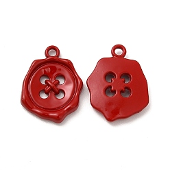 Red Spray Painted Alloy Pendants, Button Charm, Red, 21x16x3mm, Hole: 1.8mm