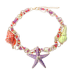 colorful Beach Vacation Style Alloy Starfish Seashell Necklace Ocean Life Collarbone Chain