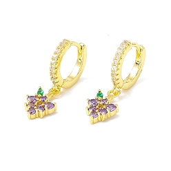 Colorful Cubic Zirconia Grape Dangle Hoop Earrings, Real 18K Gold Plated Brass Drop Earrings, Lead Free & Cadmium Free, Colorful, 25.5mm, Pin: 0.8mm