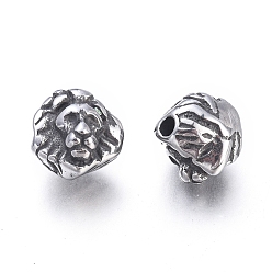 Antique Silver 304 Stainless Steel Beads, Lion Head, Antique Silver, 10x10.2x10mm, Hole: 2mm