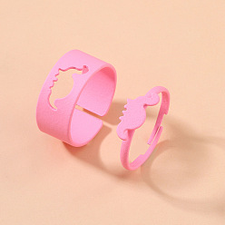 Chubby Dinosaur Romantic Pink Hollow Dolphin Animal Ring Set for Couples - Stackable, Unique Design