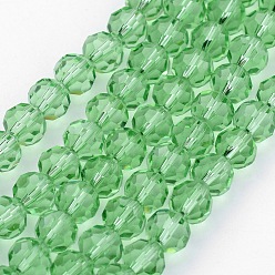 Light Green Transparent Glass Bead Strands, Imitate Austrian Crystal, Faceted(32 Facets), Round, Light Green, 4mm, Hole: 1mm, about 96~100pcs/strand, 14~14.5 inch