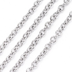 Stainless Steel Color 304 Stainless Steel Cable Chains, Soldered, Oval, Stainless Steel Color, 1.5x1.2x0.3mm