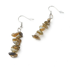 Labradorite Natural Labradorite Chip Beads Dangle Earrings, Brass Jewelry for Girl Women, Platinum, 53.5~54.5mm, Pin: 0.5mm