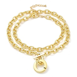 Ring 2Pcs 2 Styles Golden Aluminum Pendant Necklaces Set, Oval Link Chains Necklaces, Ring, 14.45~18.82 inch(36.7~47.8cm), 1Pc/style
