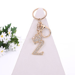 Letter Z Crystal Rhinestone Initial Letter with Crown Pendant Keychains, with Light Gold Alloy Findings, Letter.Z, 10~10.5cm, alphabet: 40~46x20~45mm