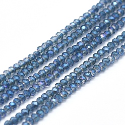 Steel Blue Electroplate Glass Beads Strands, Full Rainbow Plated, Faceted, Abacus, Steel Blue, 2x1.5~1.6mm, Hole: 0.8mm, about 235pcs/Strand, 14.17 inch(36cm)