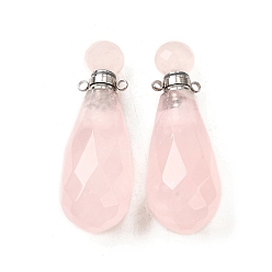 Розовый Кварц Кулоны для духов из натурального розового кварца, с 304 фурнитурой из нержавеющей стали, граненые, слезинки, цвет нержавеющей стали, 49x17~18 мм, отверстие : 1.9 мм