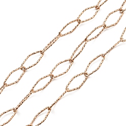 Rose Gold Ion Plating(IP) 304 Stainless Steel Textured Horse Eye Link Chains, Soldered, with Spool, Rose Gold, 15x7x1mm, about 16.40 Feet(5m)/Roll