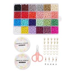 Mixed Color DIY Eyeglasses Chains Making Kits, Including 24 Colors Glass Seed Beads, Acrylic Beads, Lobster Claw Clasps, Glasses Rubber Loop Ends, Elastic Crystal Thread, Mixed Color