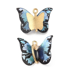 Light Sky Blue Transparent Resin Pendants, Butterfly Charms with Golden Plated Alloy Findings, Light Sky Blue, 17~18x21~24x7~7.5mm, Hole: 1.5mm