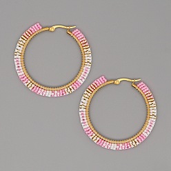 MI-E200094A Bohemian Colorful Geometric Beaded Handmade Large Circle Earrings