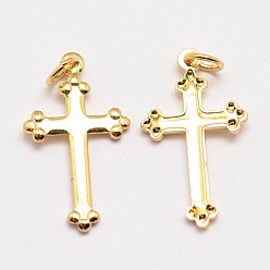Real 18K Gold Plated Brass Pendants, Cross, Cadmium Free & Nickel Free & Lead Free, Real 18K Gold Plated, 18x10x1mm, Hole: 3mm