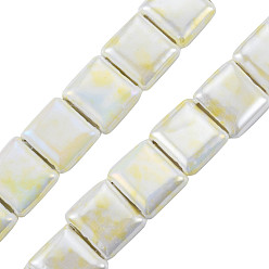 Champagne Yellow Handmade Porcelain Bead Strands, Famille Rose Style, Flat Hole Beads, Square, Champagne Yellow, 15x16~16.5x7mm, Hole: 2.5x11mm, about 20pcs/strand, 11.42 inch(29cm)
