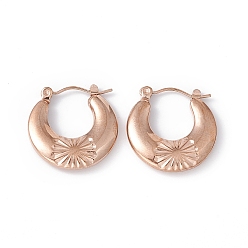 Rose Gold Ion Plating(IP) 304 Stainless Steel Croissant with Flower Hoop Earrings for Women, Rose Gold, 20.5x20x4mm, Pin: 0.7mm