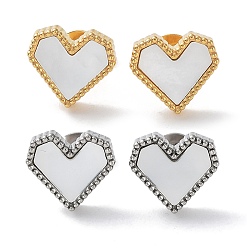 Golden & Stainless Steel Color 6 Pair 2 Color Heart Natural Shell Stud Earrings, 304 Stainless Steel Earrings, Golden & Stainless Steel Color, 10x11mm, 3 Pair/color