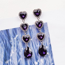 dark purple Summer Retro Geometric Diamond Earrings Long Gradient Sapphire Love Drop Earrings Earrings