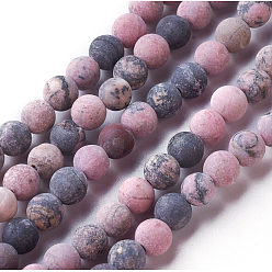 Rhodonite Frosted Natural Rhodonite Round Bead Strands, 8mm, Hole: 1mm, about 47pcs/strand, 15.3 inch(39cm)