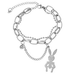 12# Stylish Hip Hop Stainless Steel Long Bunny Pendant Personality Bracelet