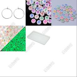 Платина Подвески для плоских круглых бокалов для вина своими руками, маркировка., включая фурнитуру для серег-колец из латуни, светящиеся акриловые бусины, платина, 7x3.5~4 мм, отверстие : 1.2 мм