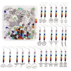 Stainless Steel Color DIY Earring Making Kits, Including Flower & Mountain 304 & 201 Stainless Steel & Alloy Pendant, Glass Beads, Brass Earring Findings, Stainless Steel Color, 384Pcs/box