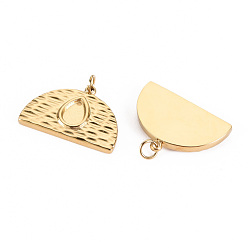 Real 14K Gold Plated Hammered 304 Stainless Steel Pendant Cabochon Settings, with Jump Rings, Half Round, Real 14K Gold Plated, Tray: 6x4mm, 14x20x2.5mm, Jump Ring: 3.8x0.5mm, 2.8mm inner diameter