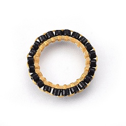 Black MIYUKI & TOHO Handmade Japanese Seed Beads, with 304 Stainless Steel Link Rings, Loom Pattern, Ring, Golden, Black, 14.5~15x1.7mm