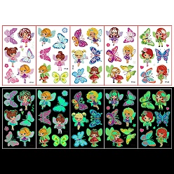 Angel & Fairy Luminous Removable Temporary Water Proof Tattoos Paper Stickers, Glow in the Dark, Angel & Fairy, 12x6.8cm, 5sheet/set