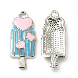 Небесно-голубой Подвески из сплава с эмалью на летнюю тематику, ледяная присоска с сердечками, платина, голубой, 24x10x3 мм, отверстие : 1.8 мм