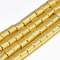 Golden Plated Electroplate Non-magnetic Synthetic Hematite Beads Strands, Column, Golden Plated, 6x6mm, Hole: 2mm, about 67pcs/strand, 16.1 inch