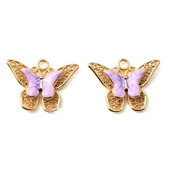 Лиловый 304 нержавеющей стальной эмали подвески, очарование бабочки, золотые, сирень, 20x26x4.5 мм, отверстие : 2.8 мм