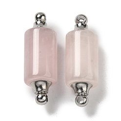 Rose Quartz Natural Rose Quartz Connector Charms, with Stainless Steel Color Plated 304 Stainless Steel Findings, Column Links, 36x12mm, Hole: 1.2~1.4mm