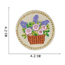 Beige Broderie informatisée polyester coudre sur patchs, accessoires de costumes, plat et circulaire avec motif floral, beige, 42mm