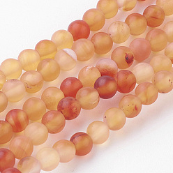 Carnelian Natural Carnelian Bead Strands, Round, Frosted, 4~4.5mm, Hole: 1mm, about 85~90pcs/strand, 14.9 inch(38cm)
