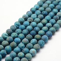 Dark Turquoise Electroplated Natural Quartz Crystal Beads Strands, Druzy Geode Crystal, Round, Dark Turquoise, 8mm, Hole: 1mm, about 50pcs/strand, 15.3 inch(39cm)
