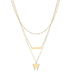 Butterfly three-piece set - gold-plated NK5074-00-04 Butterfly Pendant Triple Layer Necklace Bar Satellite Chain Cross Lock Charm
