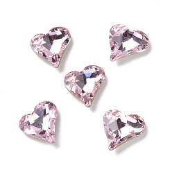 Light Rose Glass Rhinestone Cabochons, Pointed Back & Back Plated, Heart, Light Rose, 13x12x4.3mm